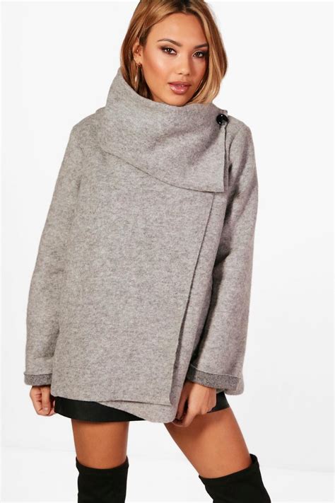 Funnel Neck Wool Coat