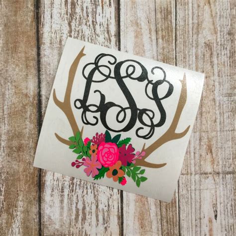 The Original Monogram Deer Antlers Decal Floral Antlers Etsy