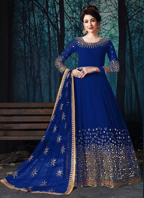 Mirror Work Designer Wedding Wear Faux Georgette Anarkali Suits