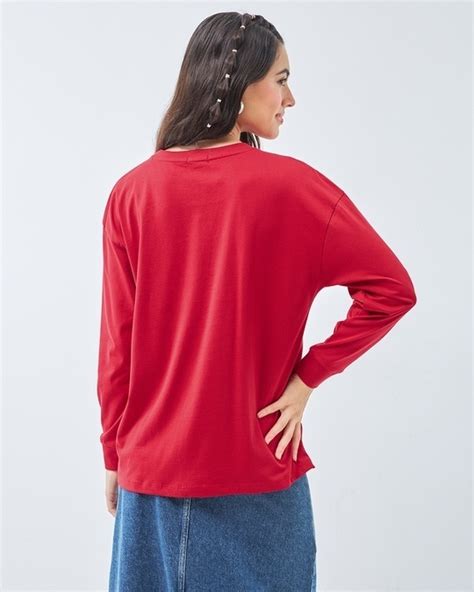 Buy Women's Red Oversized T-shirt Online at Bewakoof