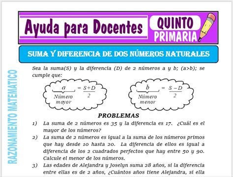 Suma Y Diferencia De N Meros Naturales Para Quinto De Primaria Ayuda