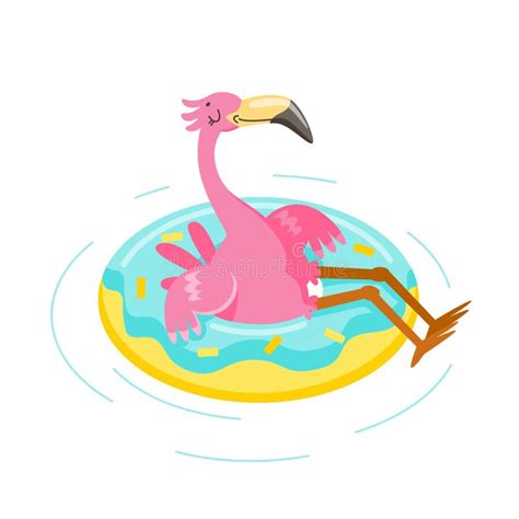 Cute Pink Flamingo Float Inflatable Ring Isolated On White Background