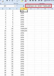 Excelde iki sütun arasındaki fark Karşılaştırma İnşaat Ofis