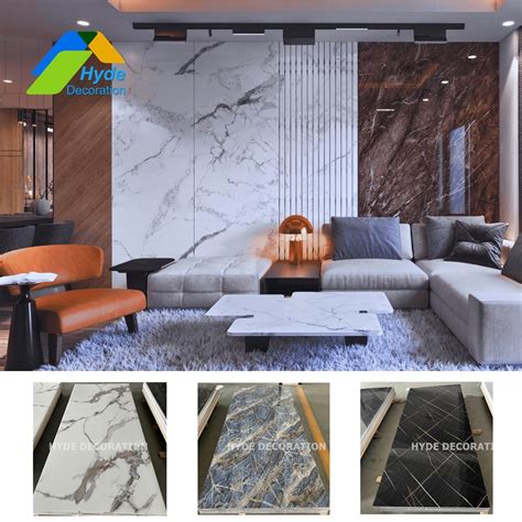 Waterproof White And Black Pvc Uv Marble Wall Panel High Gloss Marble