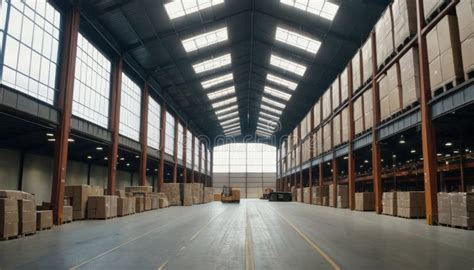 Modern Warehouse Interior with Boxes Stock Photo - Image of industrial ...