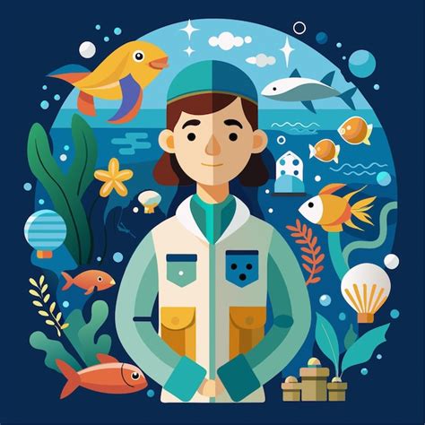 Marine Biologist Vector Flat Style Illustration | Premium AI-generated vector