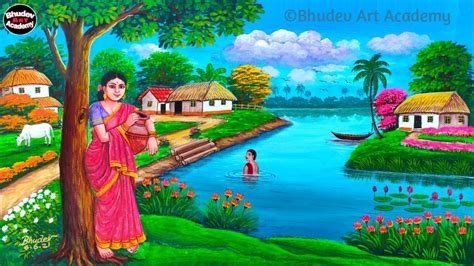 Beautiful Indian Women Paintingbeautiful Indian Village Scenery