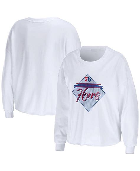 Wear By Erin Andrews Womens White Philadelphia 76ers Cropped Long