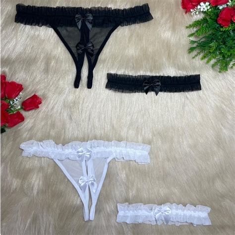 Calcinha Fio Apressadinha Transparente Aberta Perneira Lingerie