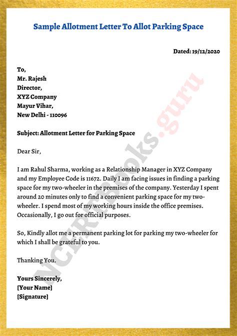 Allotment Letter Writing Guidelines Format And Samples Of Allotment Letter