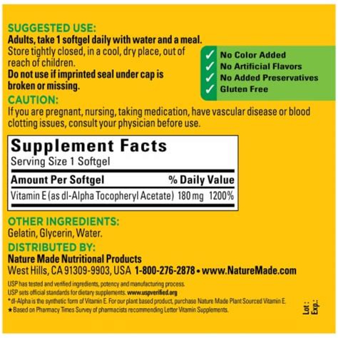 Nature Made Vitamin E Softgels 180mg 300 Ct Kroger