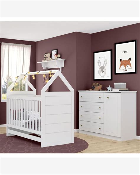 Riachuelo Quarto de Bebê Prime Berço Mini Cama e Cômoda 4 Gavetas