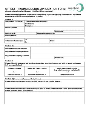 Uk Street Trading Licence Application Form Borough Of Merton