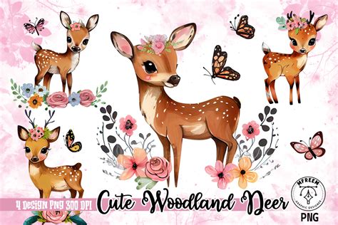 Cute Woodland Deer Watercolor Clipart Graphic By Mfreem Creative Fabrica