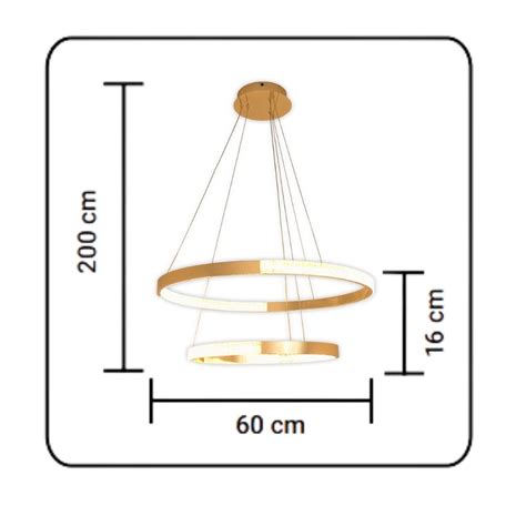 Pendente LED Roma 50W Luz Amarela 3000K Dourado 2 Anéis Hevvy