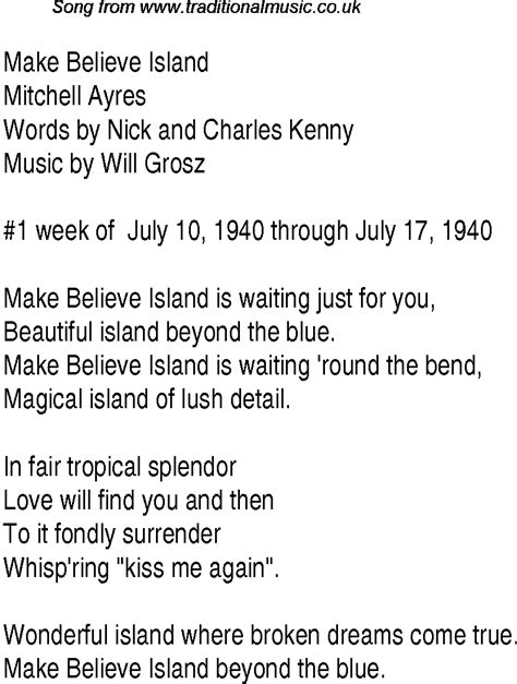 Top Songs 1940 Music Charts Lyrics For Make Believe Island