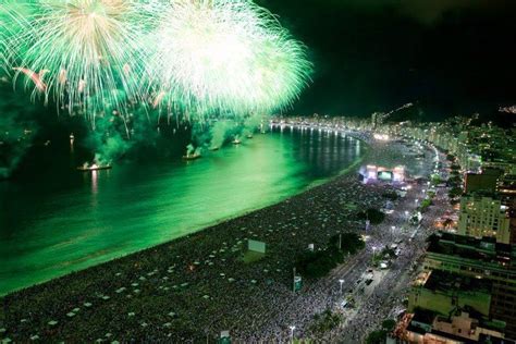 Green Fireworks On The Water Copacabana Bay Rio Rio De Janeiro