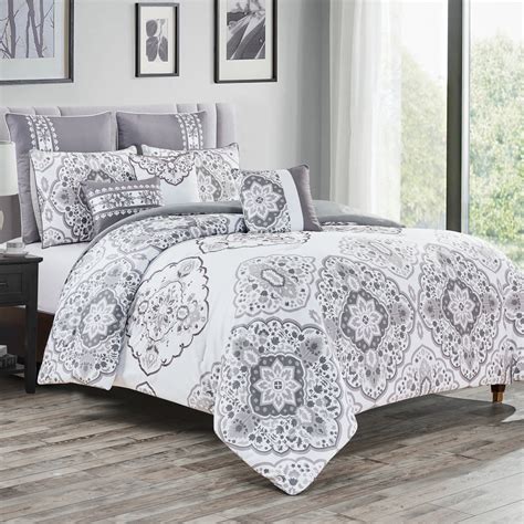 8 Piece Print Craft King Size Comforter Set Gray Brushed Microfiber Bedding Set Bed In A Bag