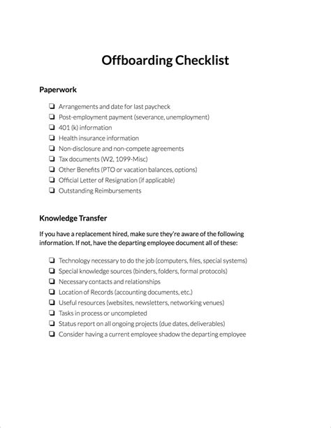 Free Printable Offboarding Checklist Template