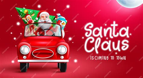 Premium Vector Christmas Characters Vector Design Santa Is Coming To Town Text With Reindeer