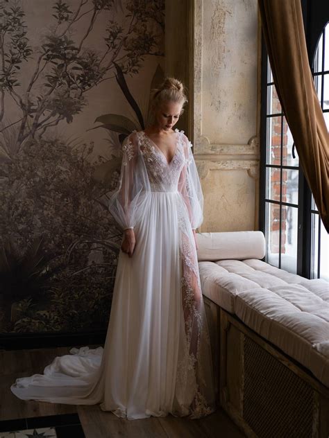 Chiffon Sheath Wedding Dress With Long Sleeves | Papilio Boutique