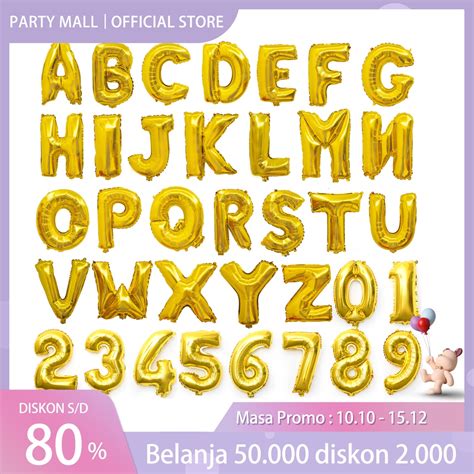 Jual Balon Foil Huruf Gold 16 Inch 40cm Abjad Alphabet A Z Balon Foil