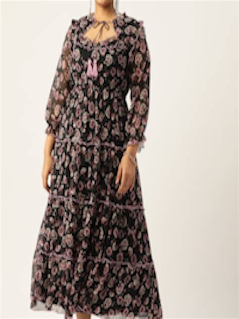 Buy Antheaa Curve Plus Size Floral Tie Up Neck Chiffon Maxi Dress