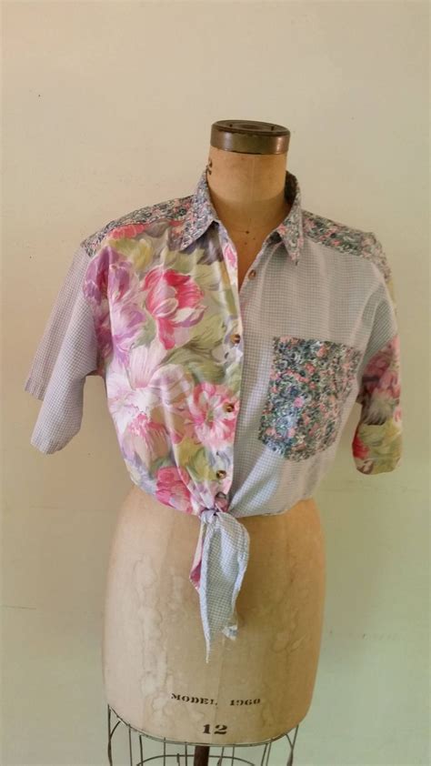 Vintage Midriff Blouse Front Tie Rib Tickler 100 Cotton Etsy 1980