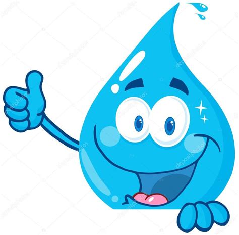 Feliz Sonriente Gota De Agua Mostrando Pulgares Hacia Arriba Gotas De