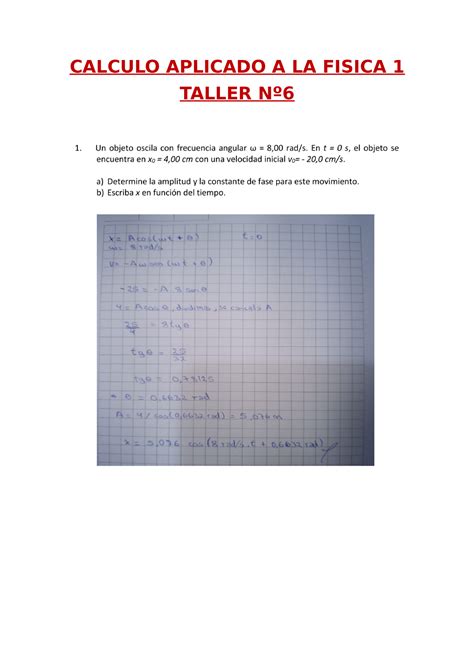 Taller 6 Calculo Aplicado A LA Fisica 1 Calculo Aplicado a La Física