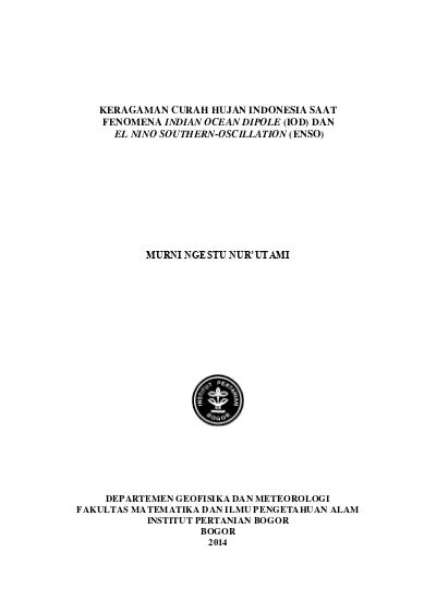 Keragaman Curah Hujan Indonesia Saat Fenomena Indian Ocean Dipole Iod