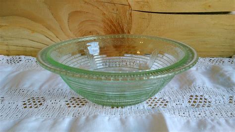 Vintage Pressed Glass Fruit Bowl Art Deco Green Depression Etsy