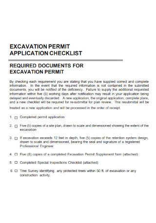 Sample Excavation Checklist 13 IN PDF