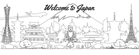 Japan famous landmarks silhouette outline style 35768251 Vector Art at ...