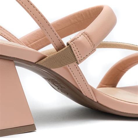 Sandália Feminina Salto Grosso Nude Tiras Brilho Klode