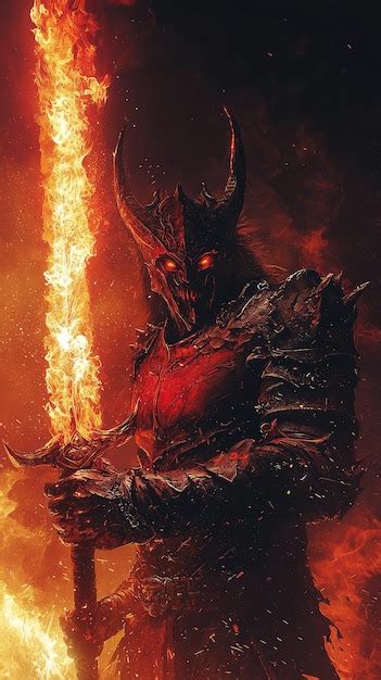 The Infernal Knight A Fiery Demon Clad In Armor Wields A Blazing Sword