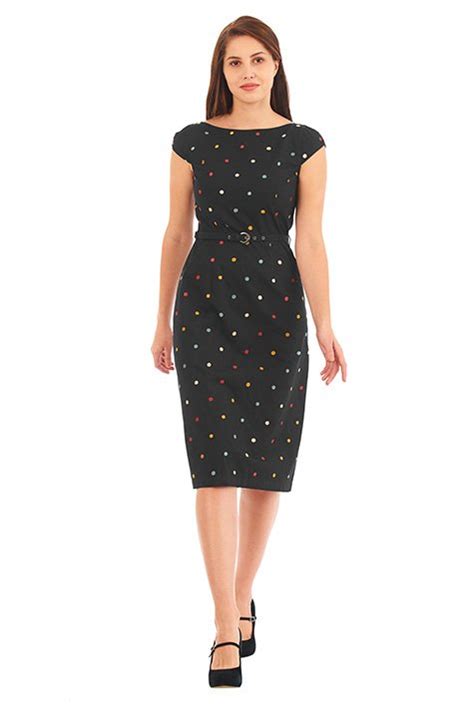 Shop Polka Dot Embellished Cotton Poplin Sheath Dress EShakti