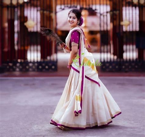 Traditional Kerala Gold Kasavu Tissue Dhavani With Purple Etsy