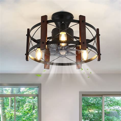 Industrial Ceiling Fan with Light Remote Control Farmhouse Metal Caged ...