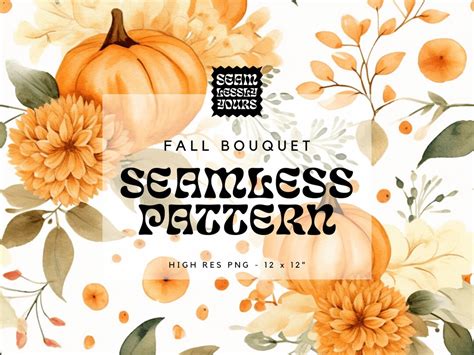 Fall Pumpkin Bouquet Seamless Patterns for Fabric, Stationary Paper ...