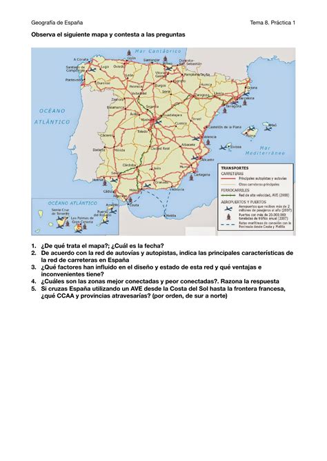 Práctica Geografía de España 2º Bachillerato Red de Transportes