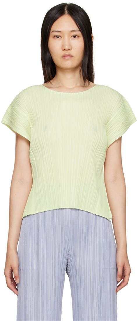 Pleats Please Issey Miyake Green Mellow Pleats T Shirt SSENSE UK