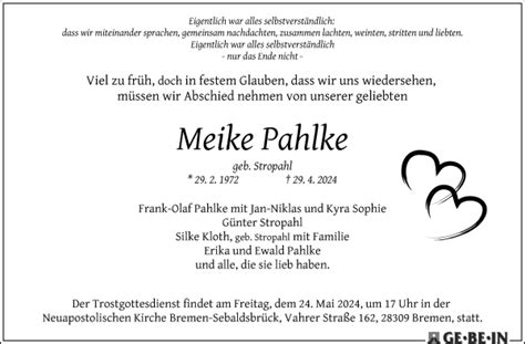 Traueranzeigen Von Meike Pahlke Trauer Gedenken