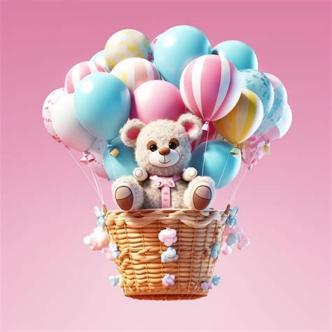 Premium AI Image Cute Girly Bear In A Hot Air Balloon