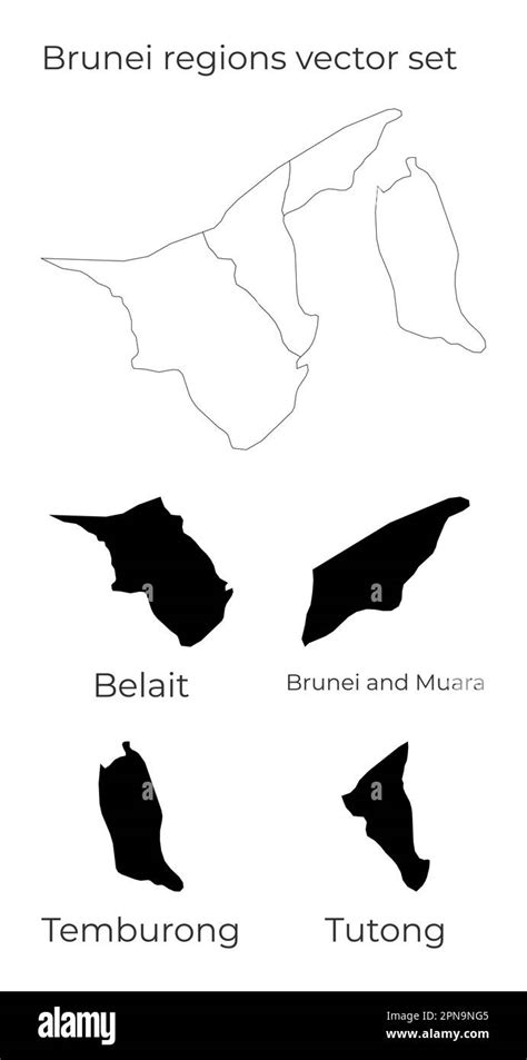 Brunei Map With Shapes Of Regions Blank Vector Map Of The Country With