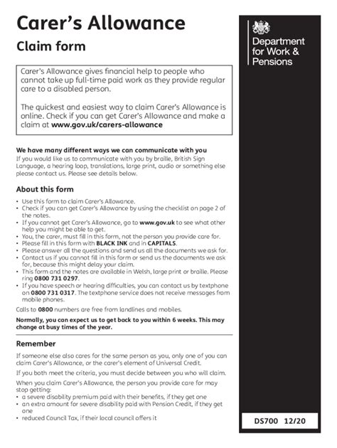 Carers Allowance Form Fill Out Sign Online Dochub