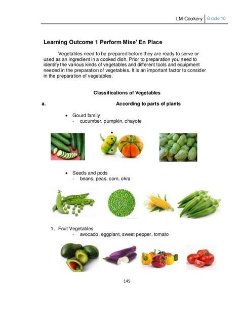 Learning Module Cookery Grade 10 Cookery Kinds Of Vegetables Vegetable Dishes