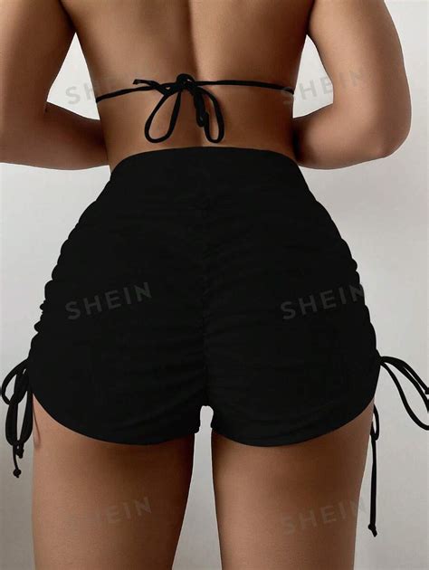 Shein Swim Vcay Drawstring Side Ruched Bikini Bottom Shein Uk