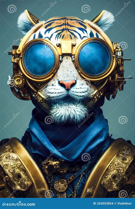 Steampunk Tiger With Glasses Stock Illustration Illustration Of Character Goggles 265053854