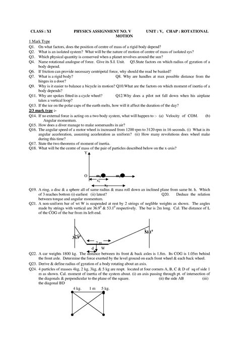 Cbse Class 11 Physics Worksheet 5 Class Xi Physics Assignment No V Unit V Chap